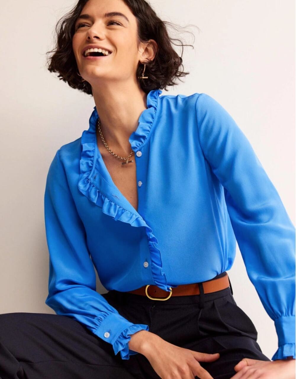 Boden Ruffle Neck Silk Blouse